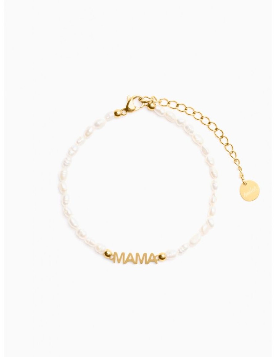 Pulseras amaloa | Pulsera Mama De Acero Y Perlas Cultivadas